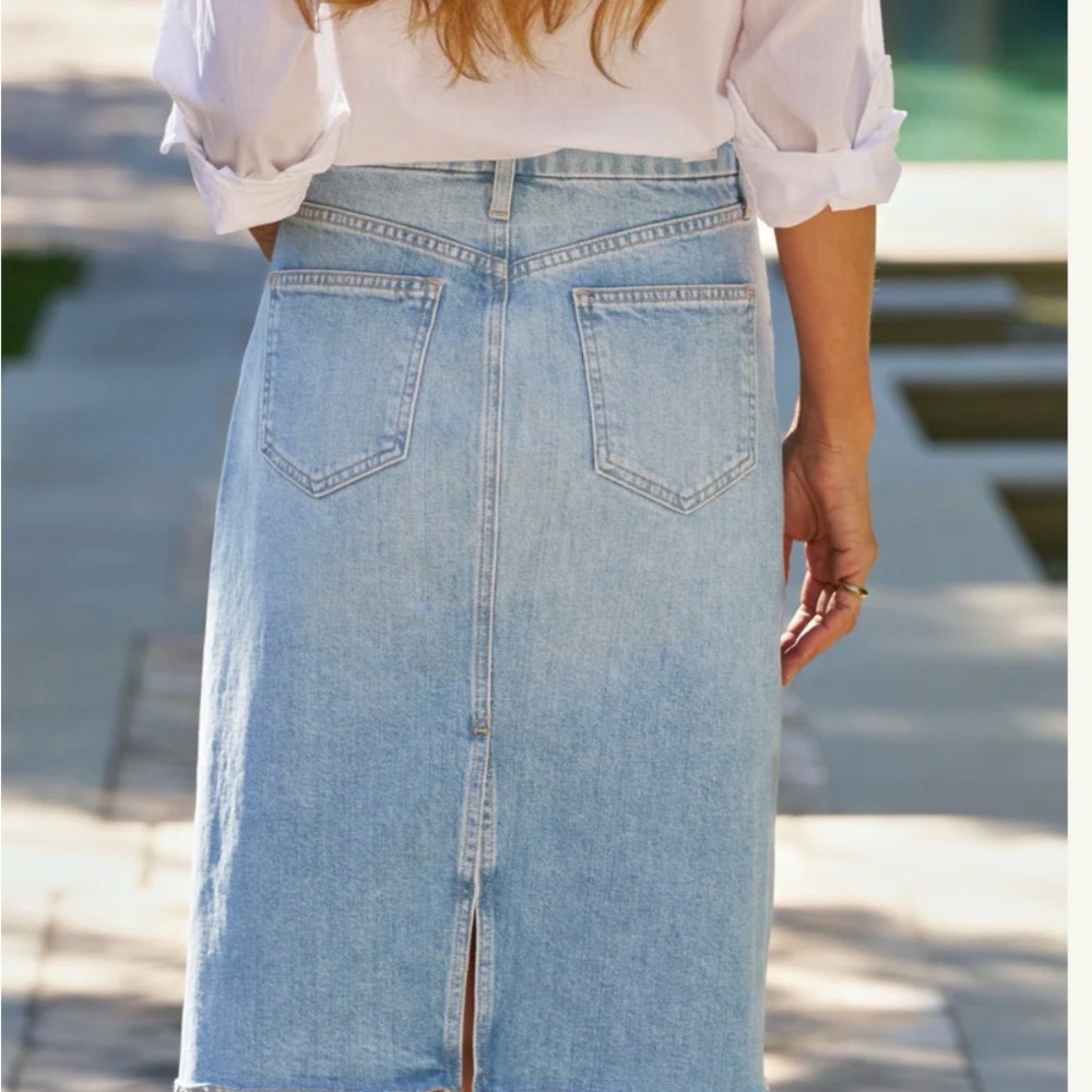 NWOT White Frank & Eileen “Donny” Midi Jean Skirt with Front Seam, Size 27 - Picture 6 of 7
